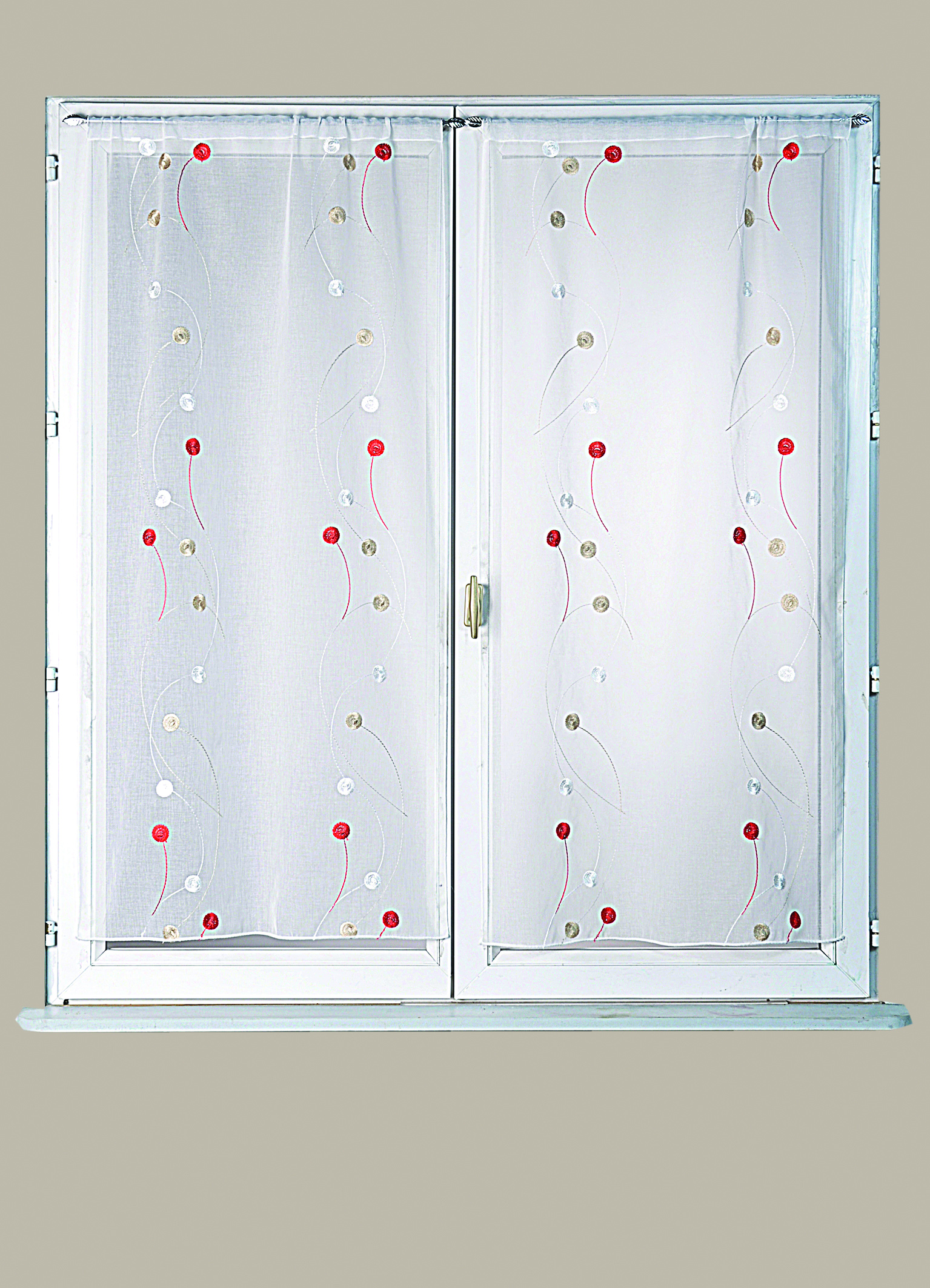 Vitrage droit à la paire Orion 60x120cm rouge ivoire 027 - ROCLE